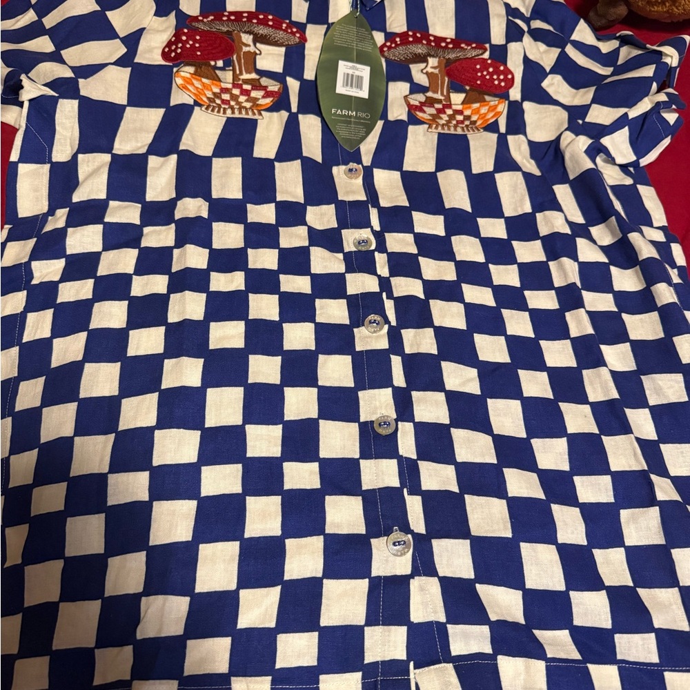 FARM Rio Blue and White Checkered Mushroom Shirt - Picture 7 of 8